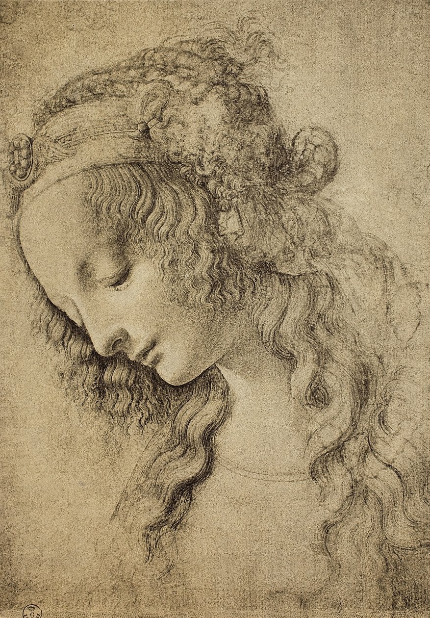 Studium dla głowy Magdaleny, rysunek Leonarda da Vinci, Gabinet Rysunków i Grafiki, Galeria Uffizi, Florencja autorstwa Leonardo da Vinci