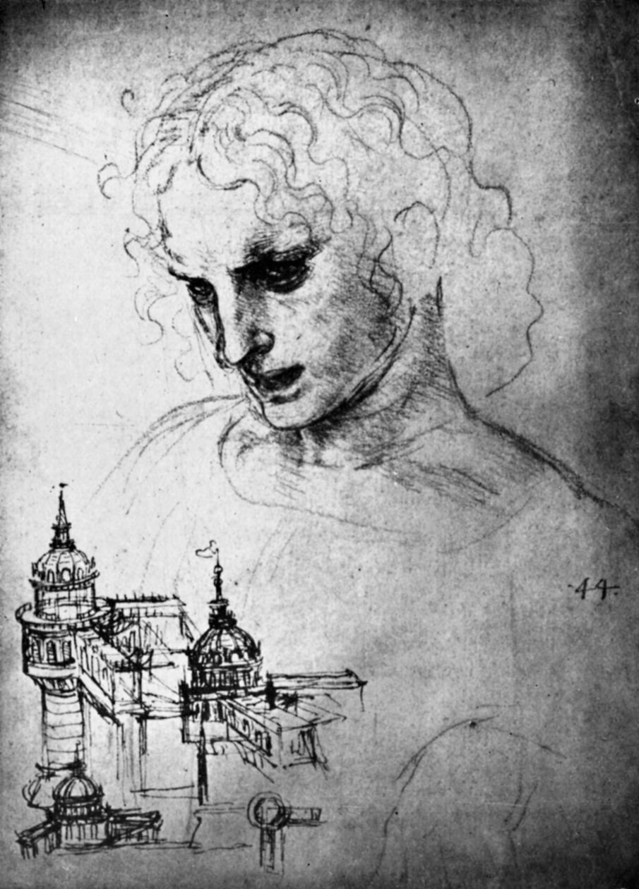 Studium głowy św. Jakuba i rysunek architektoniczny, XV w. 1930. autorstwa Leonardo da Vinci