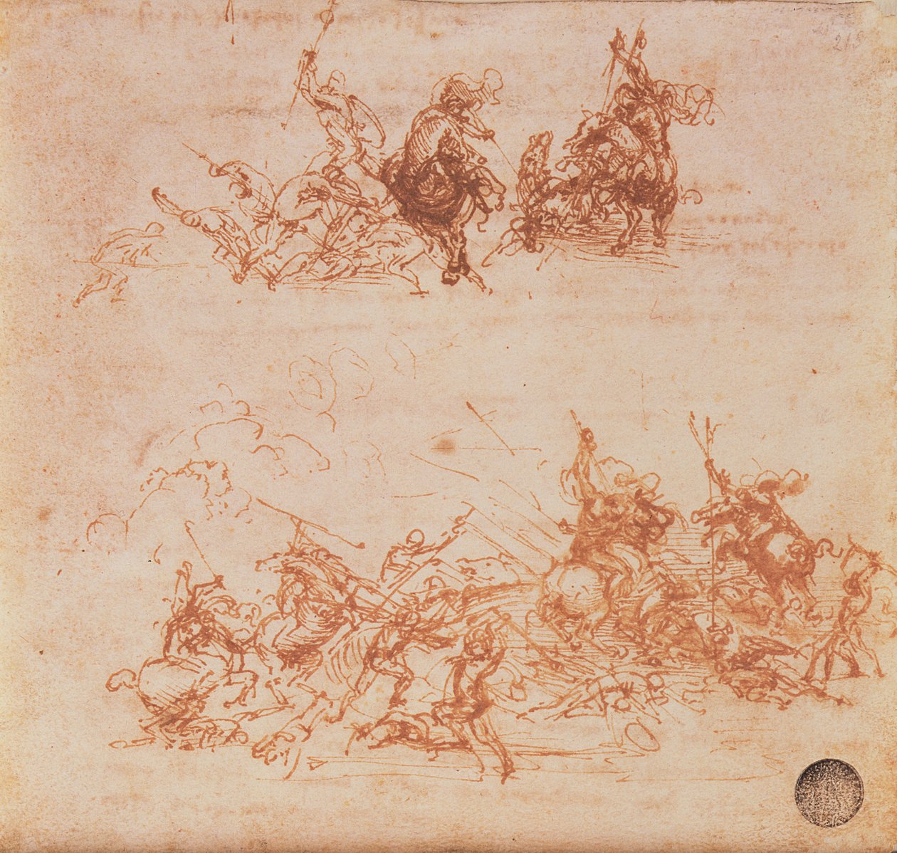 Studium jeźdźców w walce i piechoty, 1503 autorstwa Leonardo da Vinci