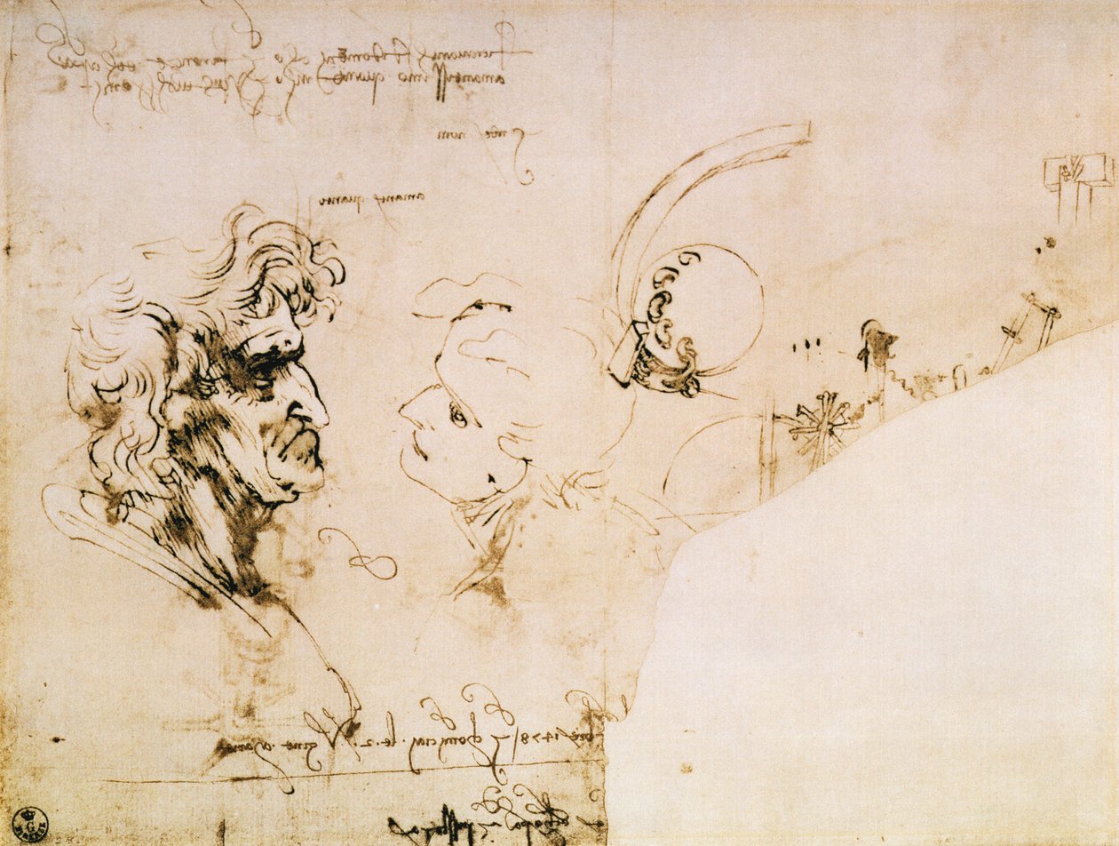 Studium Dwóch Głowic Profilu i Studium Maszyn autorstwa Leonardo da Vinci