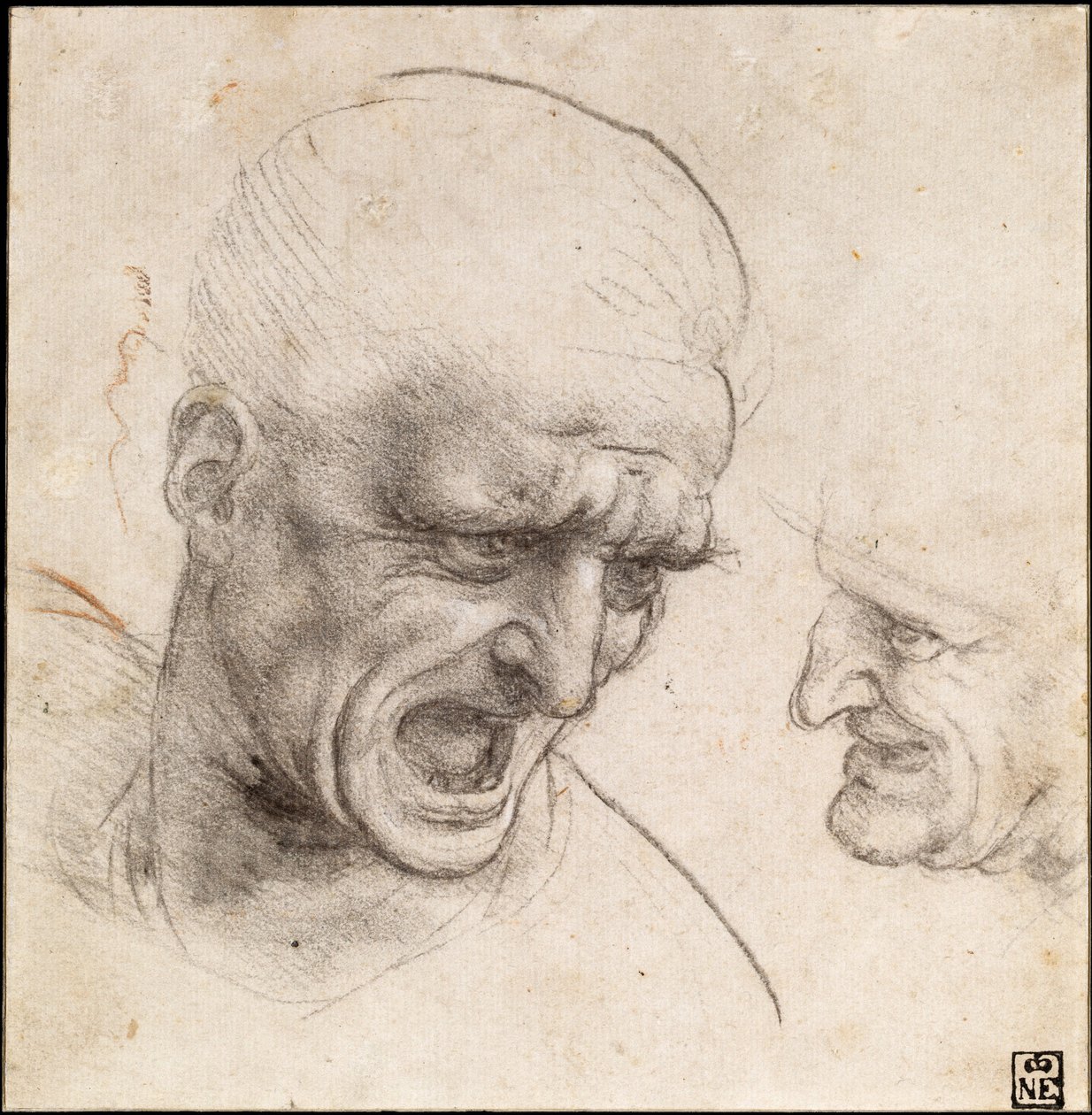 Studium głów dwóch wojowników w bitwie pod Anghiari, 1504-05 autorstwa Leonardo da Vinci