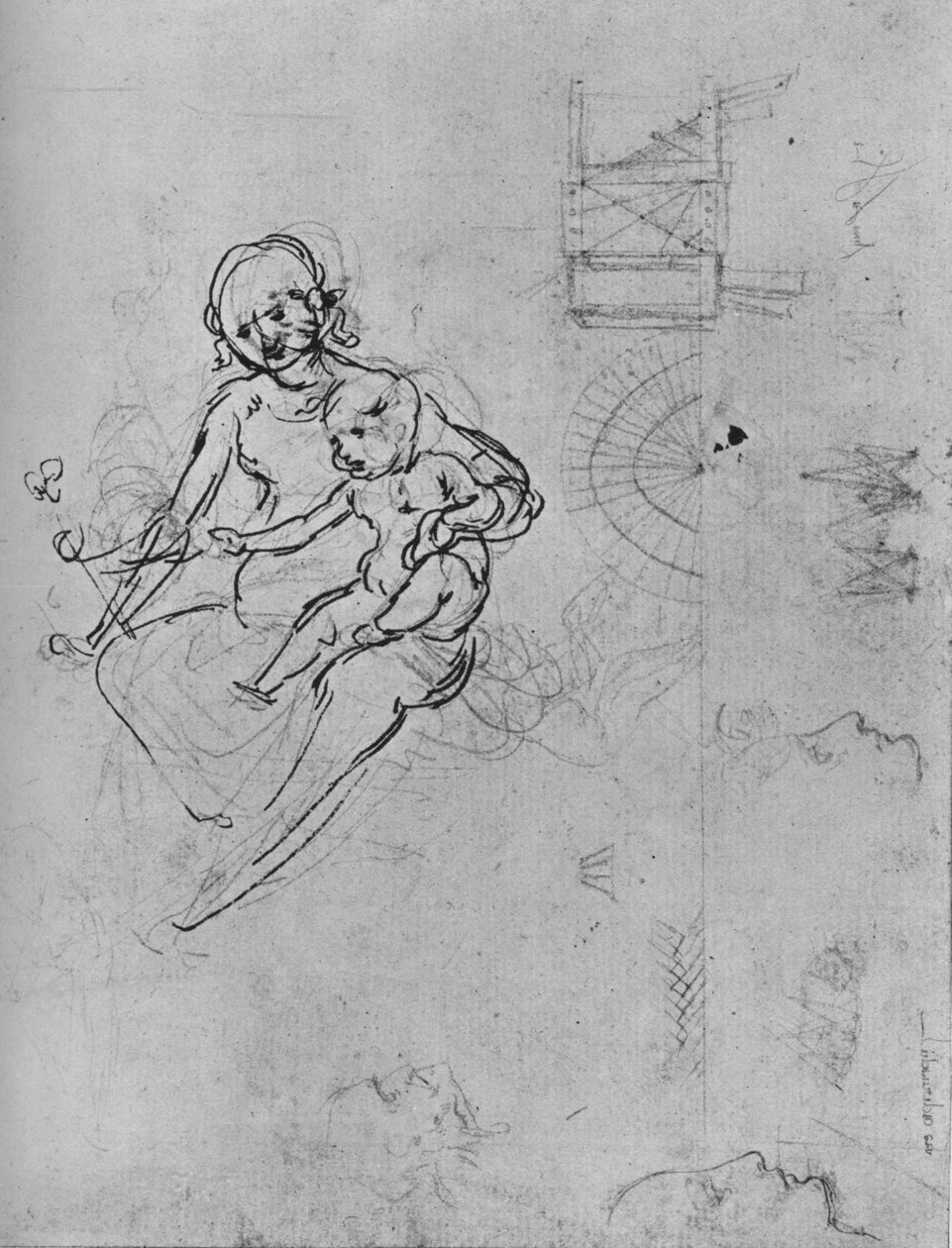 Studium Madonny z Dzieciątkiem, Profili i Maszyn, 1478-1480 1945. autorstwa Leonardo da Vinci