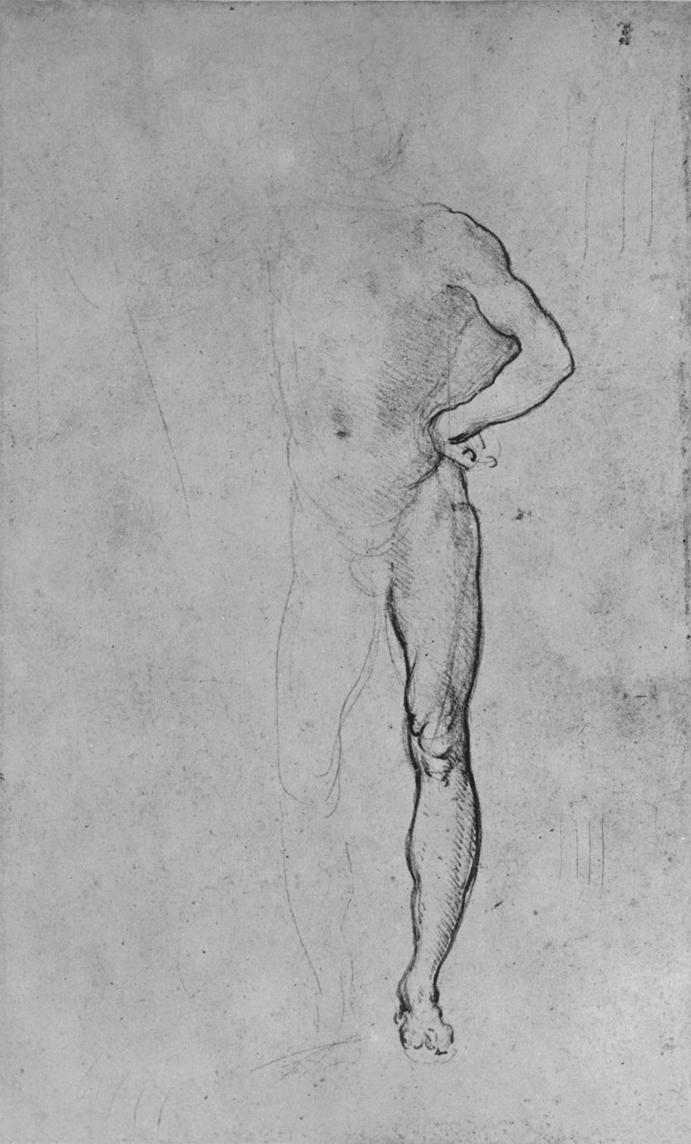 Studium nagiego mężczyzny z lewą ręką na biodrze, c1480 1945 autorstwa Leonardo da Vinci