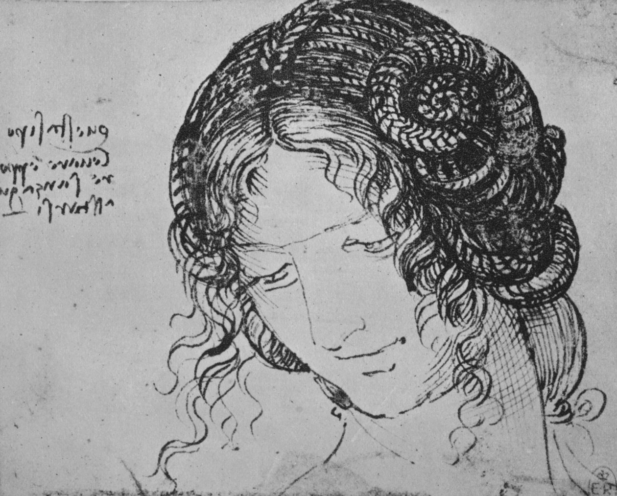 Studium damskich splecionych włosów, ok. 1480 1945 r autorstwa Leonardo da Vinci