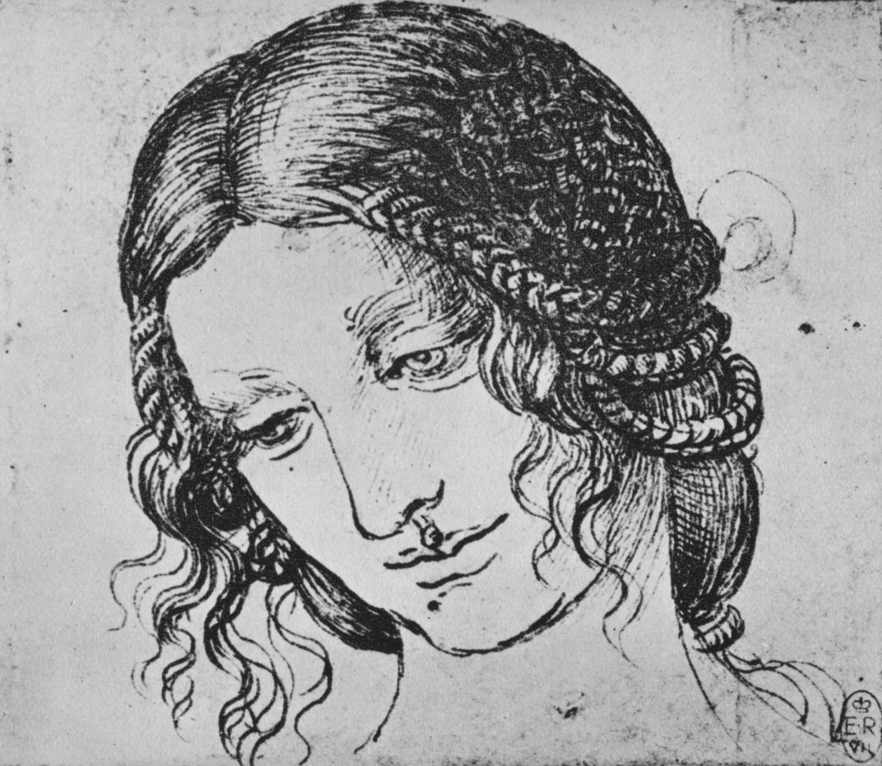 Studium kobiecego warkocza, ok. 1480 1945 r autorstwa Leonardo da Vinci