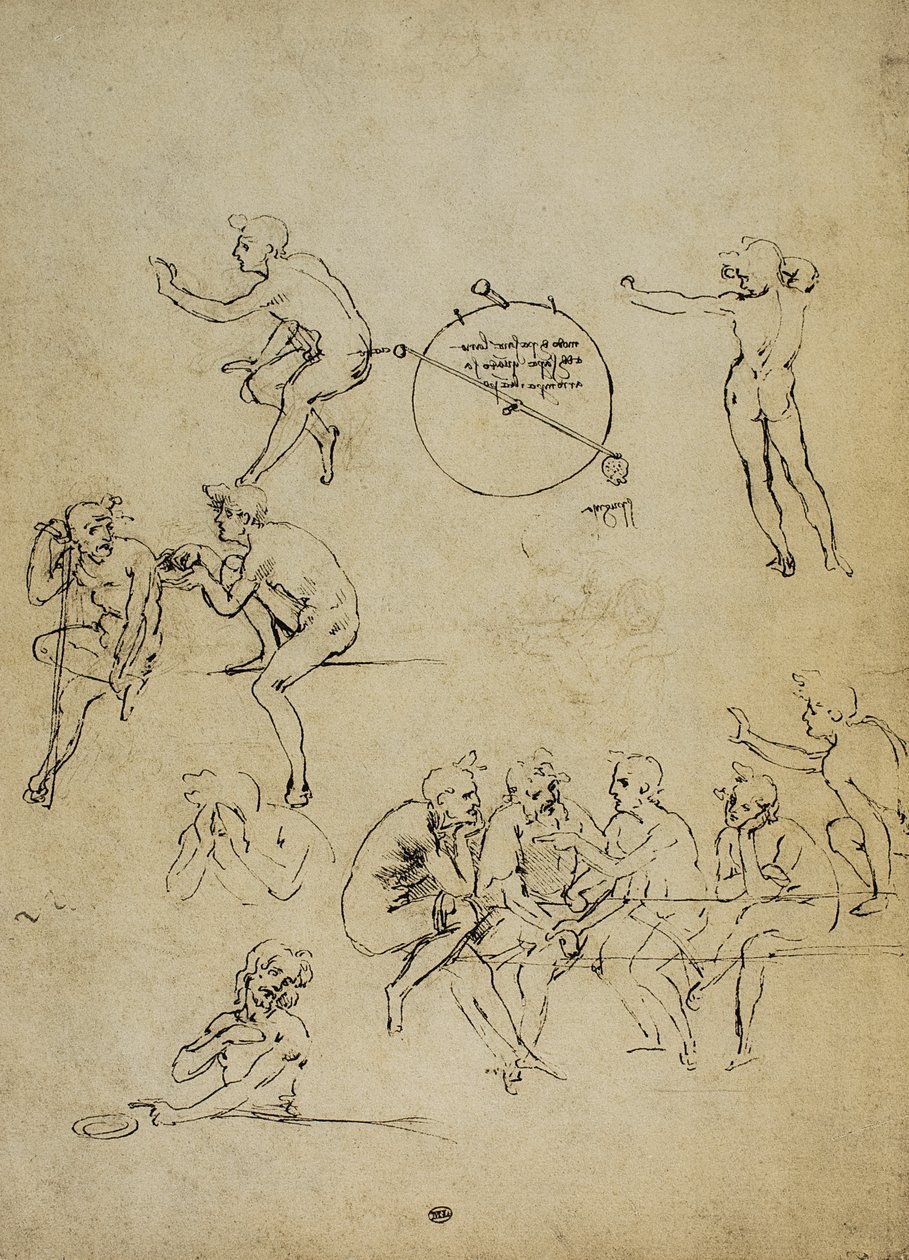 Badanie postaci ludzkich w różnych pozycjach; rysunek Leonarda da Vinci. Luwr, Paryż autorstwa Leonardo da Vinci