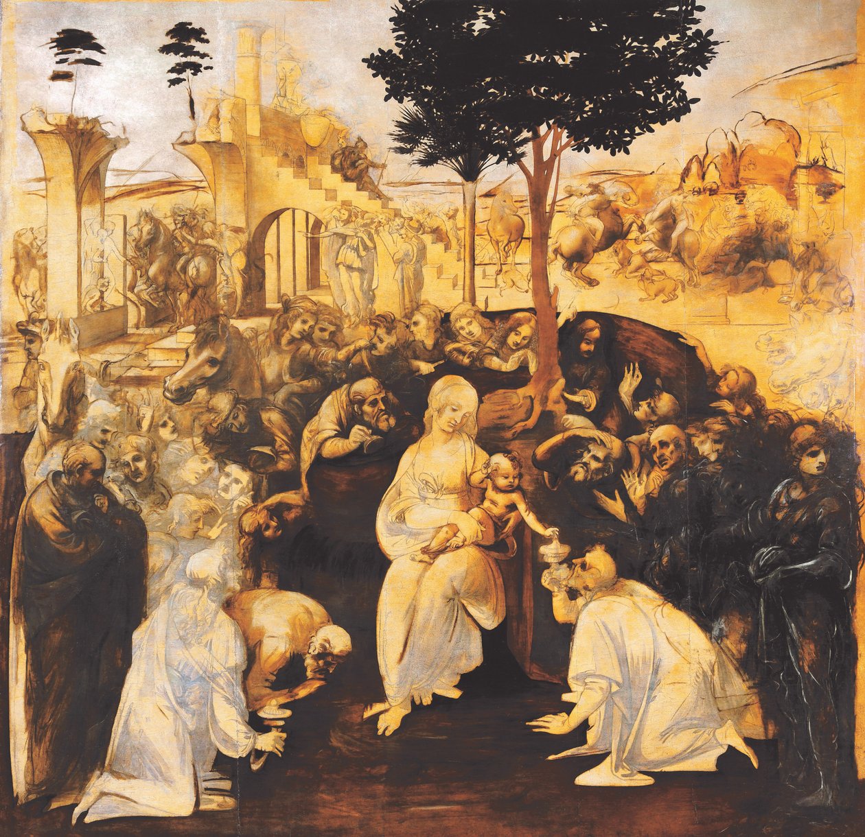 Pokłon Trzech Króli Po przywróceniu, 1481-1482. autorstwa Leonardo da Vinci