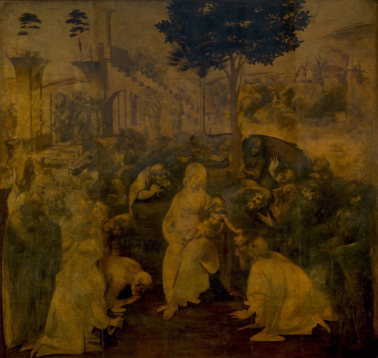 Adoracja Trzech Króli, c. 1480 autorstwa Leonardo da Vinci