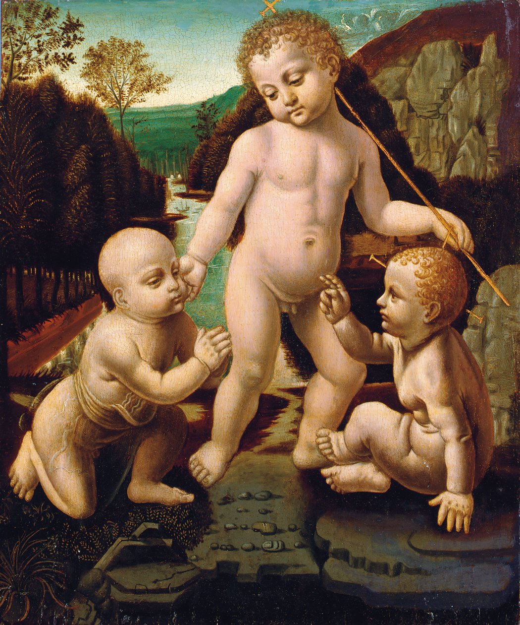 Dzieciątko Jezus z Dzieciątkiem Święty Jan Chrzciciel z niezidentyfikowanym dzieckiem płci męskiej autorstwa Leonardo da Vinci