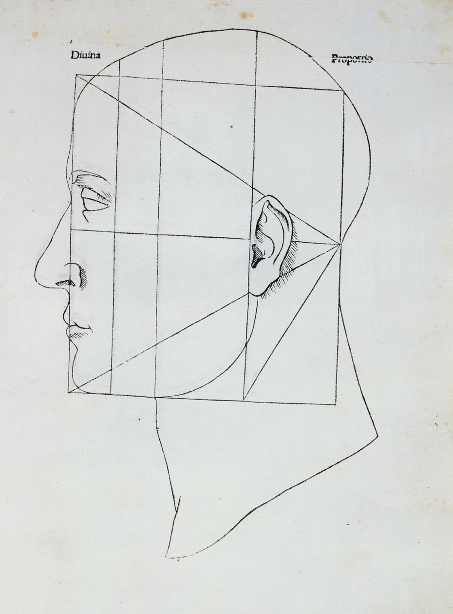 Głowa ludzka, ilustracja do „Divina Proportione” Luca Pacioli (1445-1517), 1509 autorstwa Leonardo da Vinci