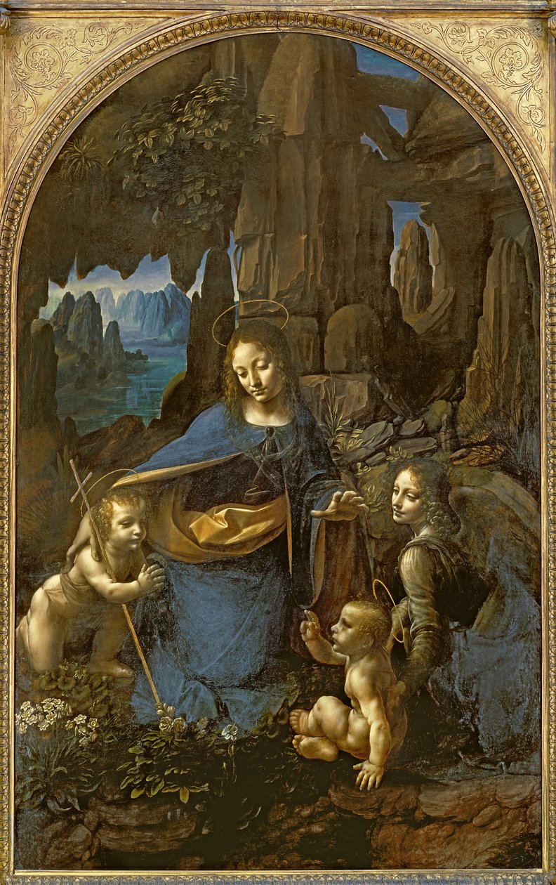 Dziewica na Skale (z Dzieciątkiem św. Jan adorujący Dzieciątko Chrystus w towarzystwie Anioła), ok. 1508 (olej na desce) autorstwa Leonardo da Vinci