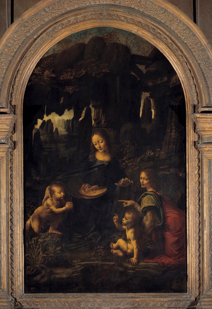 Dziewica, Dzieciątko Jezus, Święty Jan Chrzciciel i Anioł lub „Dziewica ze skałami”” Leonarda de Vinci (Leonardo da Vinci) (1452-1519) XVI-wieczne słońce. 1,99x1,22 m² autorstwa Leonardo da Vinci
