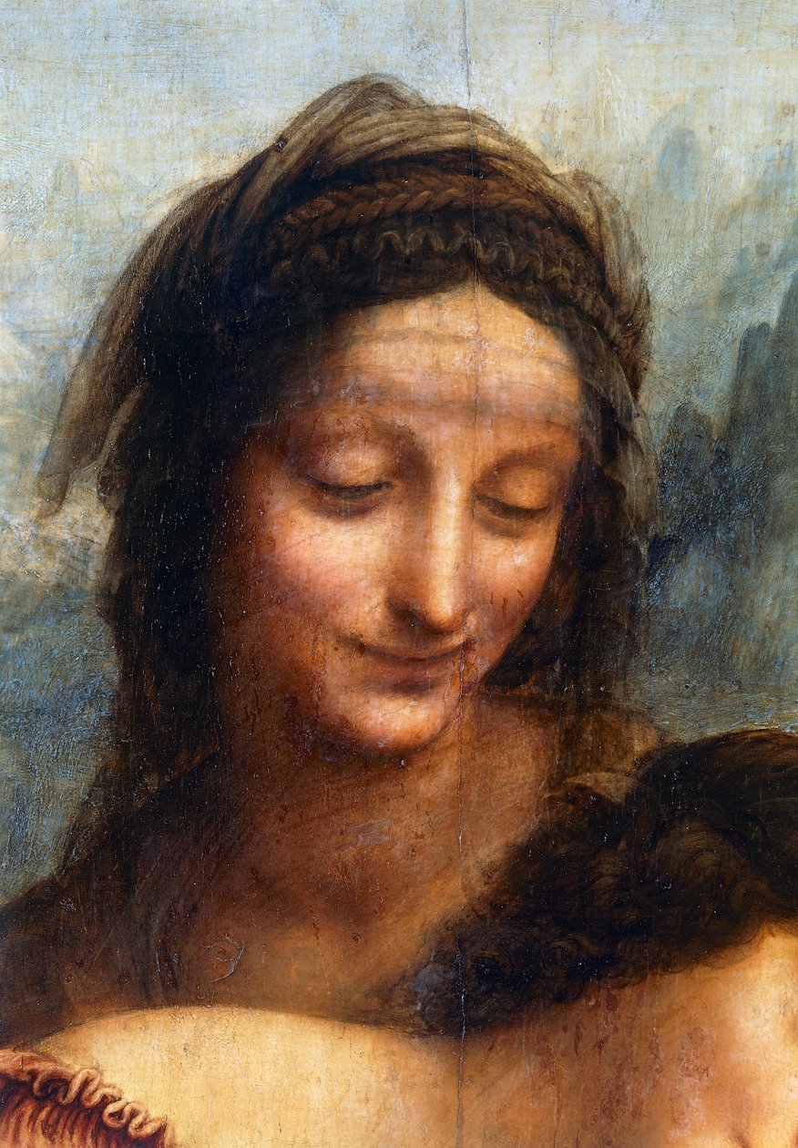 Twarz św. Anny, fragment Matki Boskiej z Dzieciątkiem ze św. Anną autorstwa Leonardo da Vinci