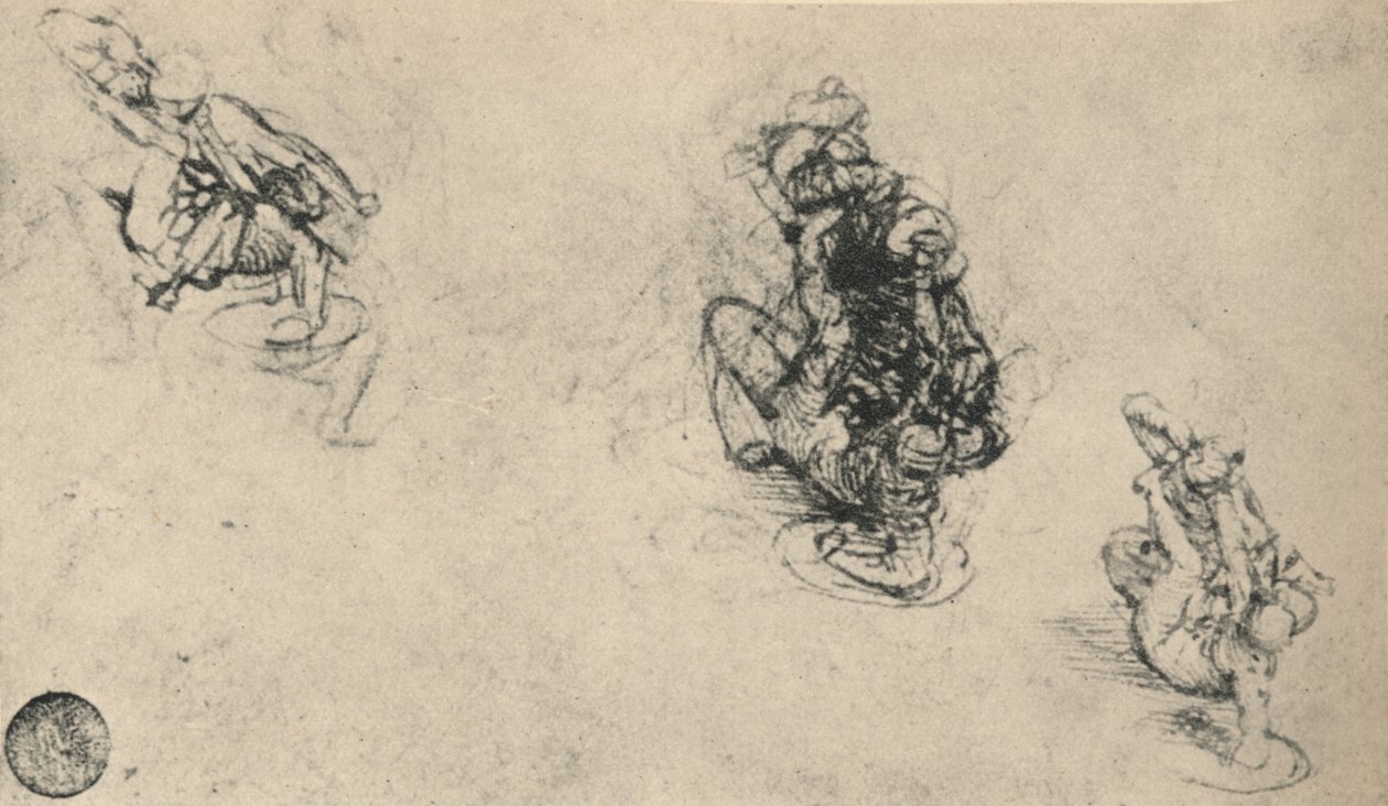 Trzy studia o mężczyźnie nękającym upadłego wroga, ok. 1480 1945 r autorstwa Leonardo da Vinci