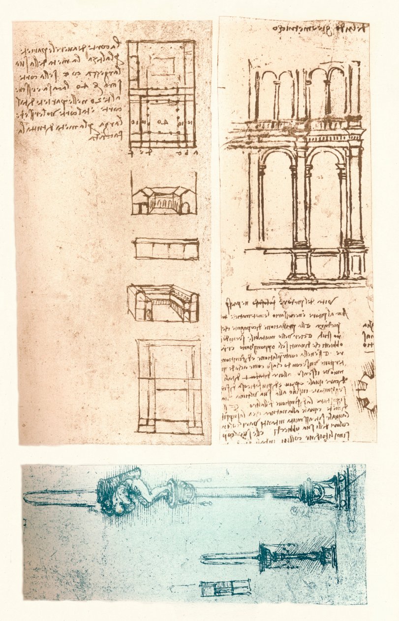 Trzy rysunki architektoniczne, c1472-c1519 1883 autorstwa Leonardo da Vinci