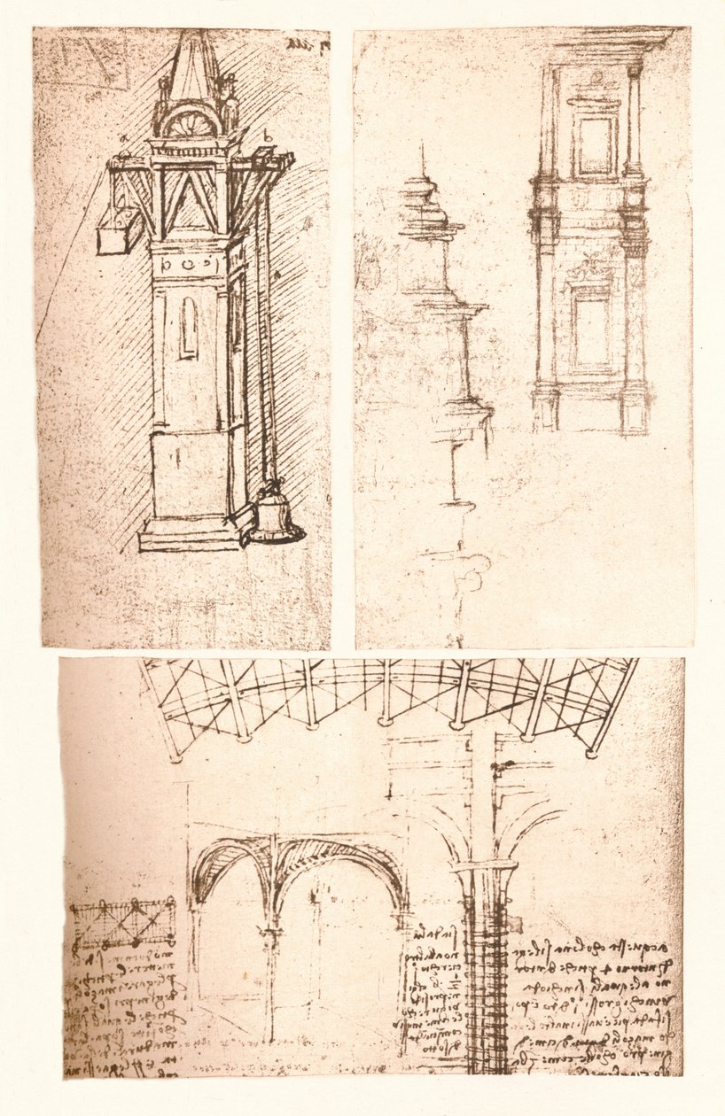 Trzy rysunki architektoniczne, c1472-c1519 1883 autorstwa Leonardo da Vinci
