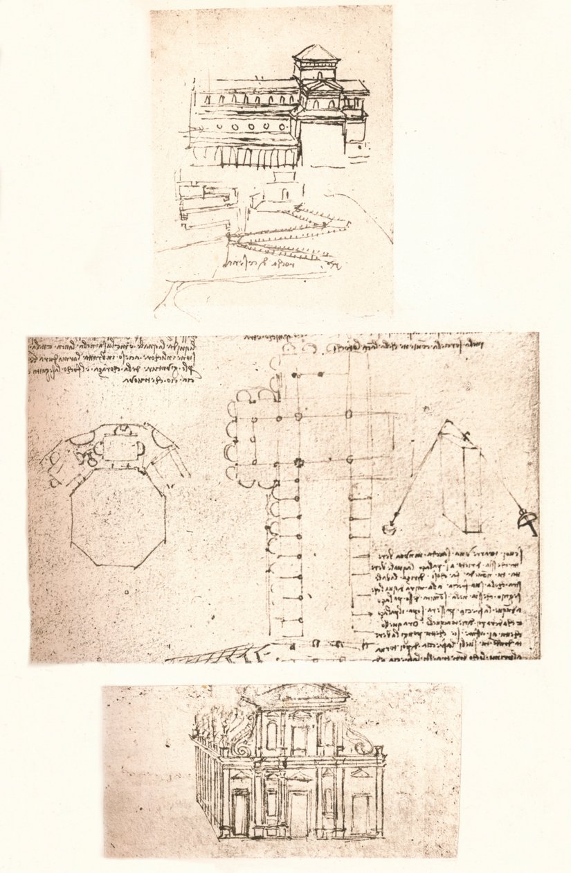 Trzy rysunki kościołów, c1472-c1519 1883 autorstwa Leonardo da Vinci