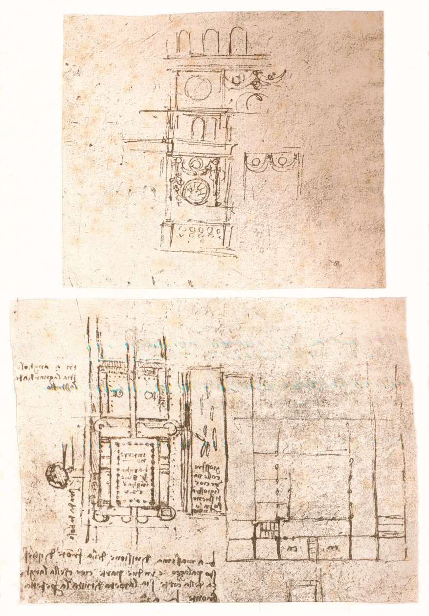 Dwa rysunki architektoniczne, c1472-c1519 1883 autorstwa Leonardo da Vinci