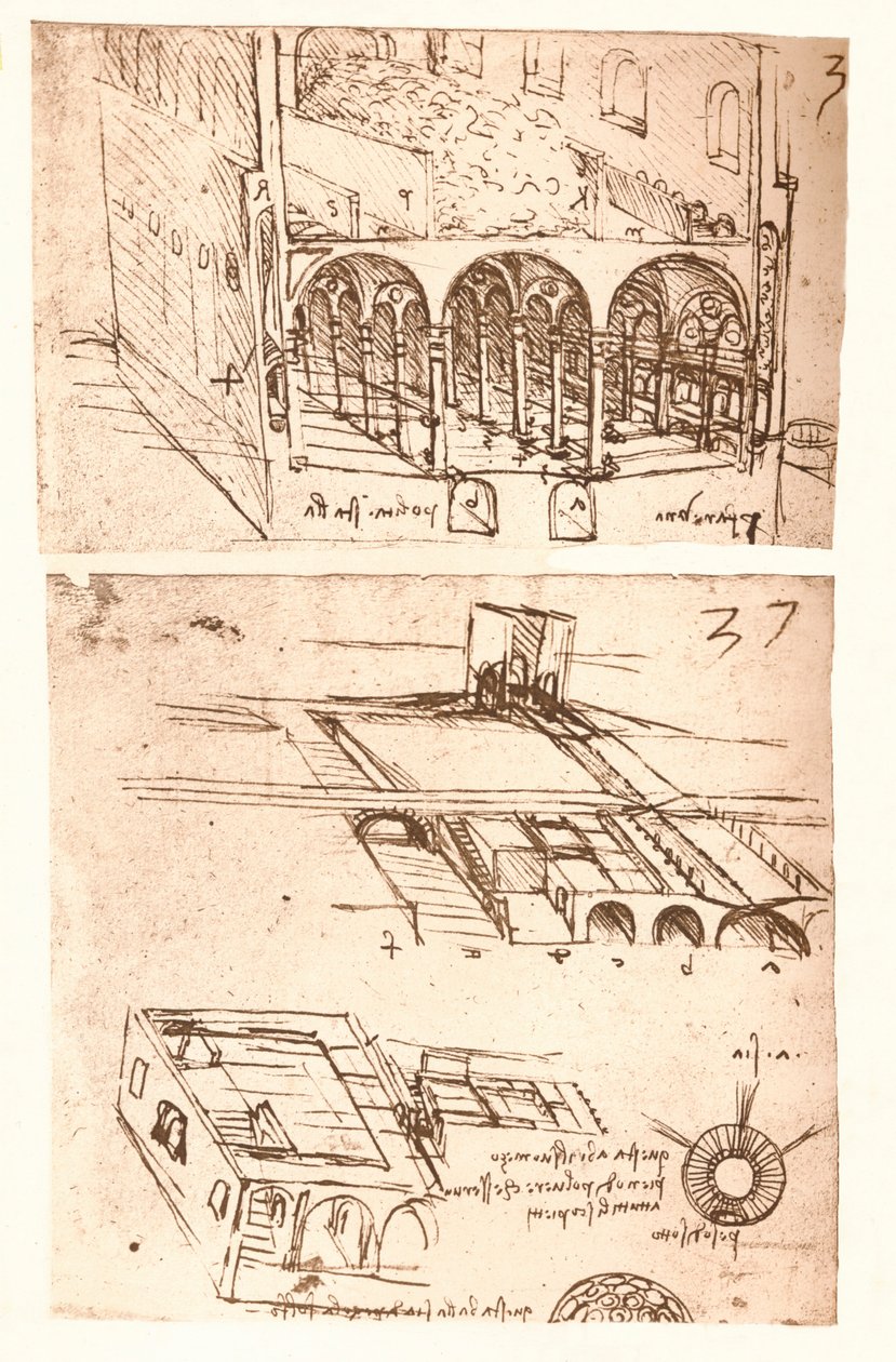 Dwa rysunki architektoniczne, c1472-c1519 1883 autorstwa Leonardo da Vinci
