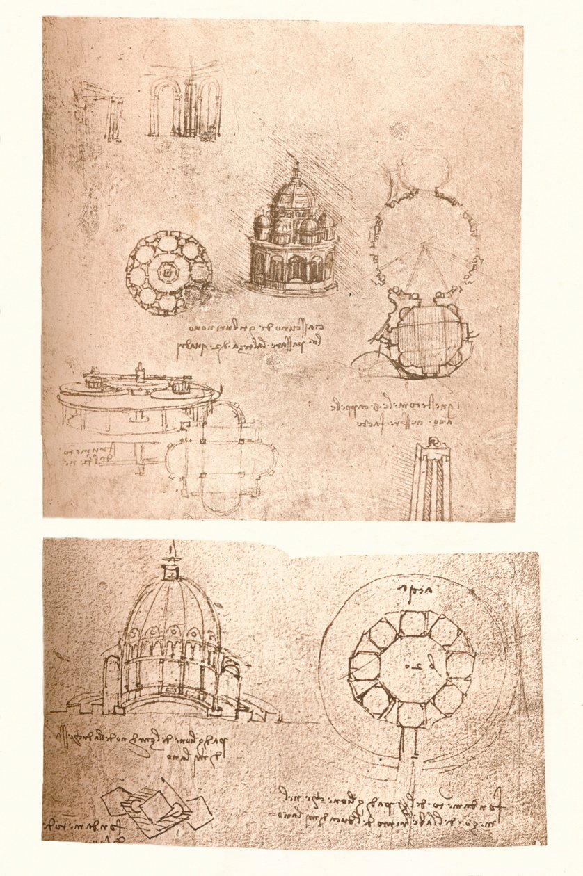 Dwa rysunki architektoniczne, c1472-c1519 1883 autorstwa Leonardo da Vinci
