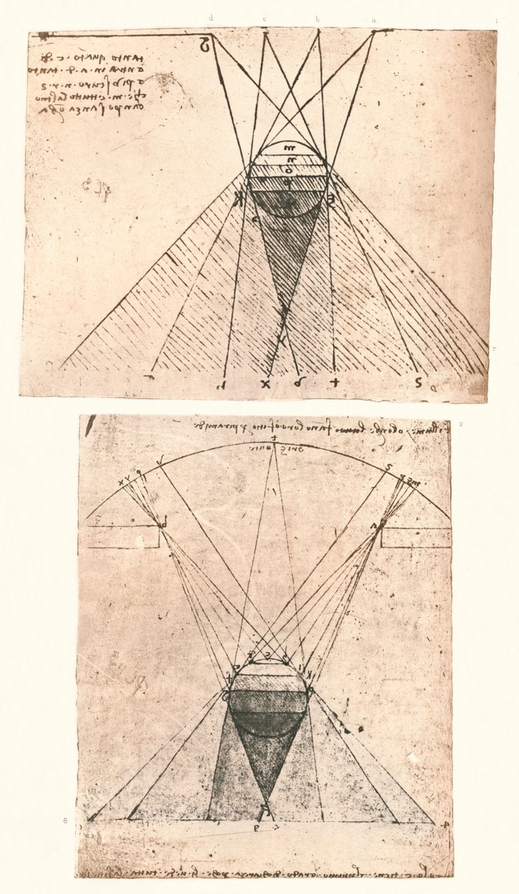 Dwa diagramy ilustrujące teorię światła i cienia, c1472-c1519 1883 autorstwa Leonardo da Vinci