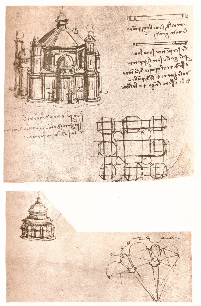 Dwa rysunki kościołów, c1472-c1519 1883 autorstwa Leonardo da Vinci