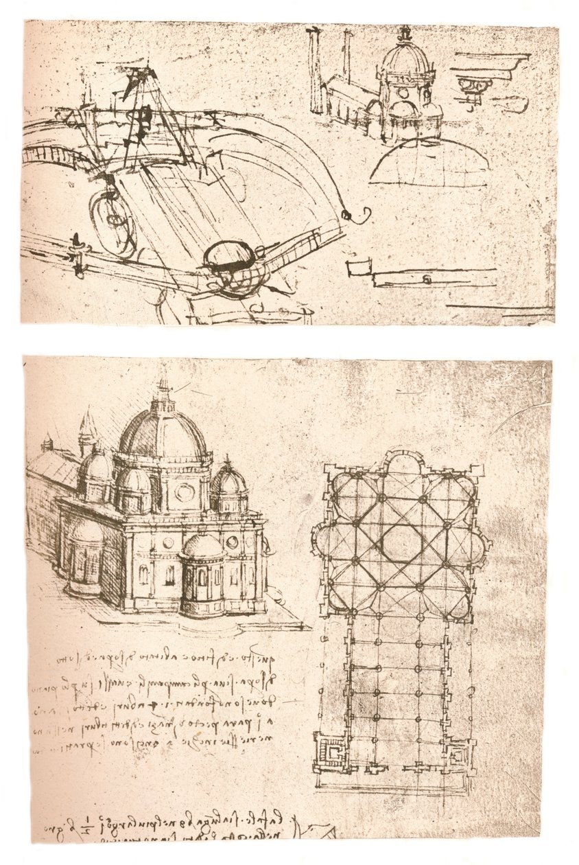 Dwa rysunki kościołów, c1472-c1519 1883 autorstwa Leonardo da Vinci