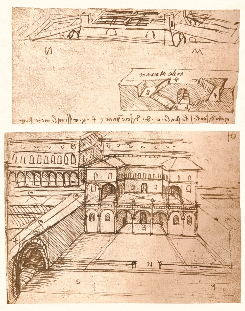 Dwa rysunki planów miast, c1472-c1519 1883 autorstwa Leonardo da Vinci