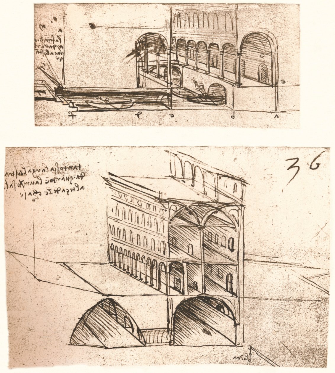 Dwa plany kanałów w mieście, c1472-c1519 1883 autorstwa Leonardo da Vinci
