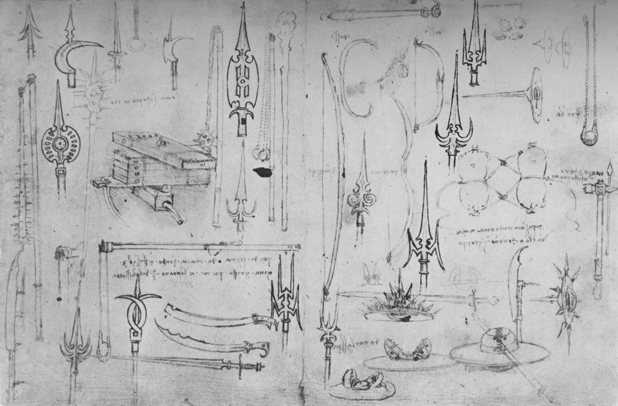 Różne rodzaje broni ofensywnej i obronnej, ok. 1480 1945 r autorstwa Leonardo da Vinci