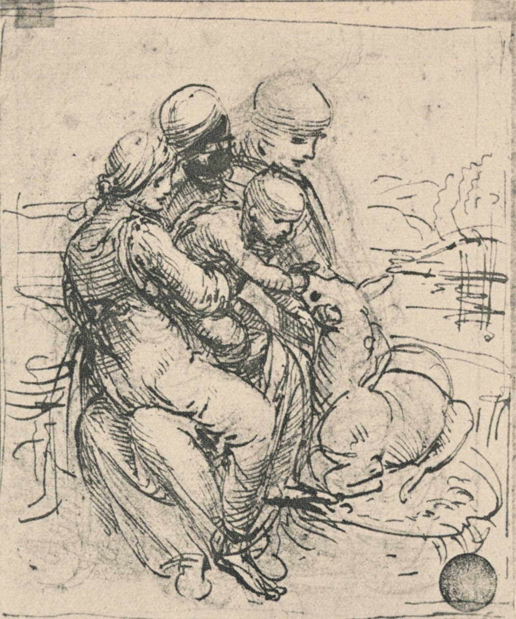 Dziewica z Dzieciątkiem ze św. Anną, ok. 1480 1945 r. autorstwa Leonardo da Vinci