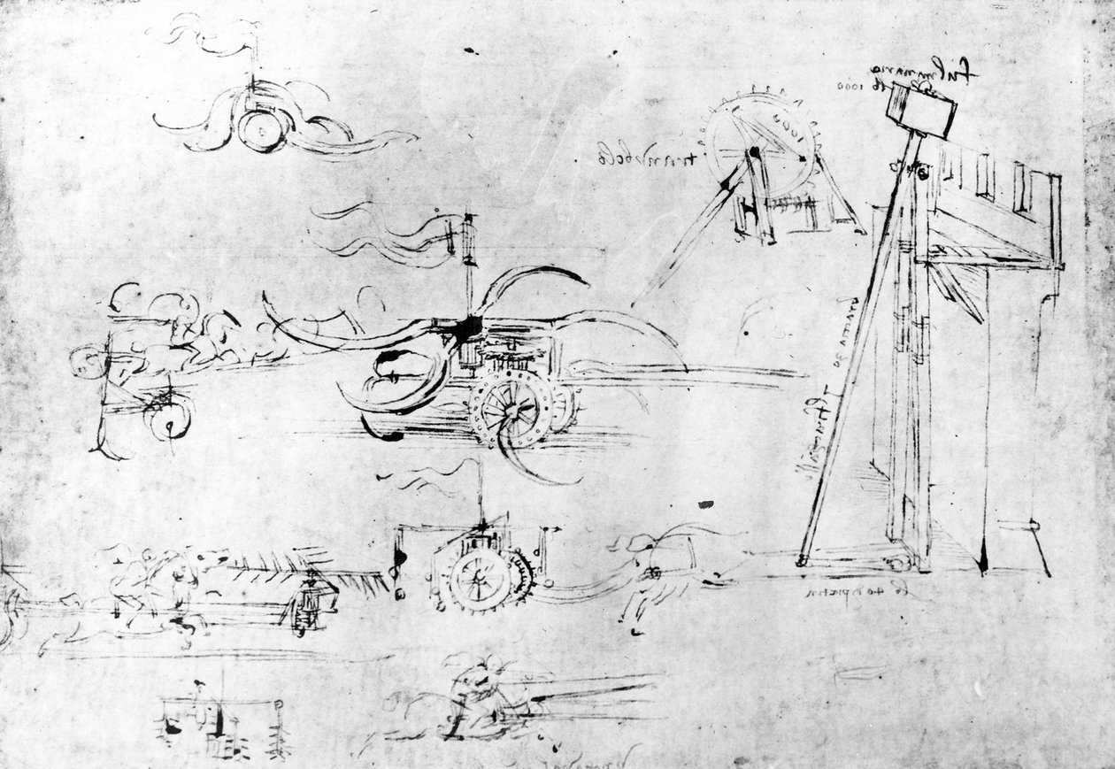 Projekty uzbrojenia, fol. 40v-a (pióro i tusz na papierze) autorstwa Leonardo da Vinci