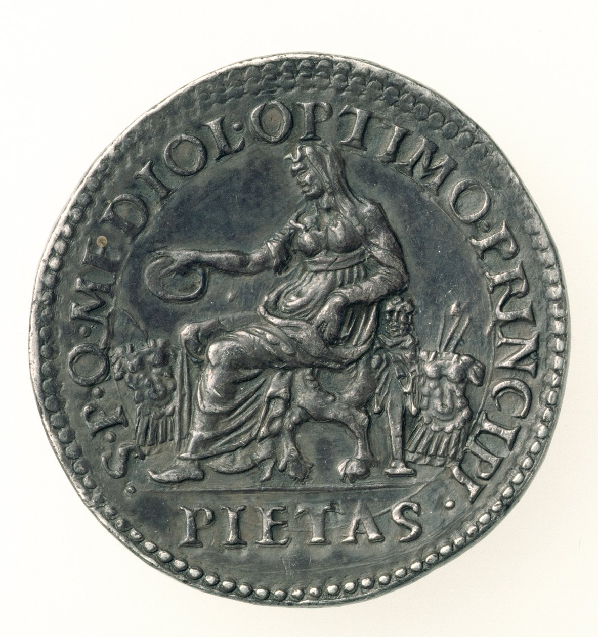 Teston Karola V (1500-58) księcia Mediolanu, ryty przez Dye, 1535-56 (rewers) (srebro) (awers patrz 168054) autorstwa Leone Leoni