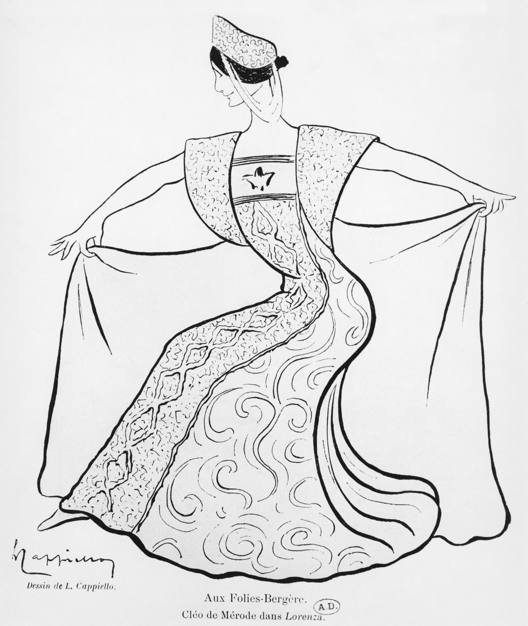 Cleo de Merode w pantomimie baletowej "Lorenza" w Folies Bergere, Paryż, 1901 r. autorstwa Leonetto Cappiello