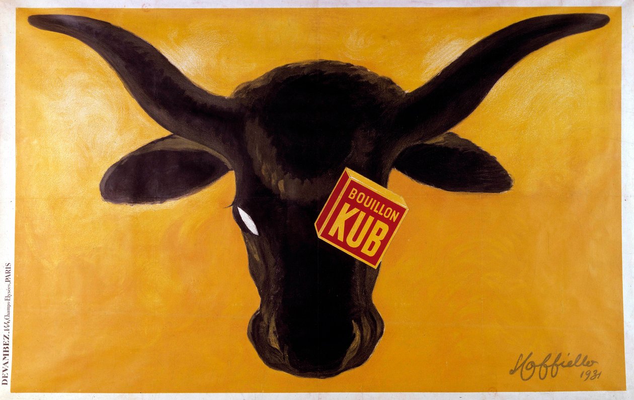 Plakat reklamowy bulionu Kub z głową wołową. 1931. Ilustracja Leonetto Cappiello (1875-1942) Paryż, sztuka dekoracyjna autorstwa Leonetto Cappiello