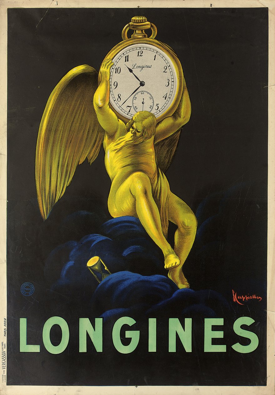 Plakat reklamowy szwajcarskich zegarmistrzów Longines, 1922 autorstwa Leonetto Cappiello
