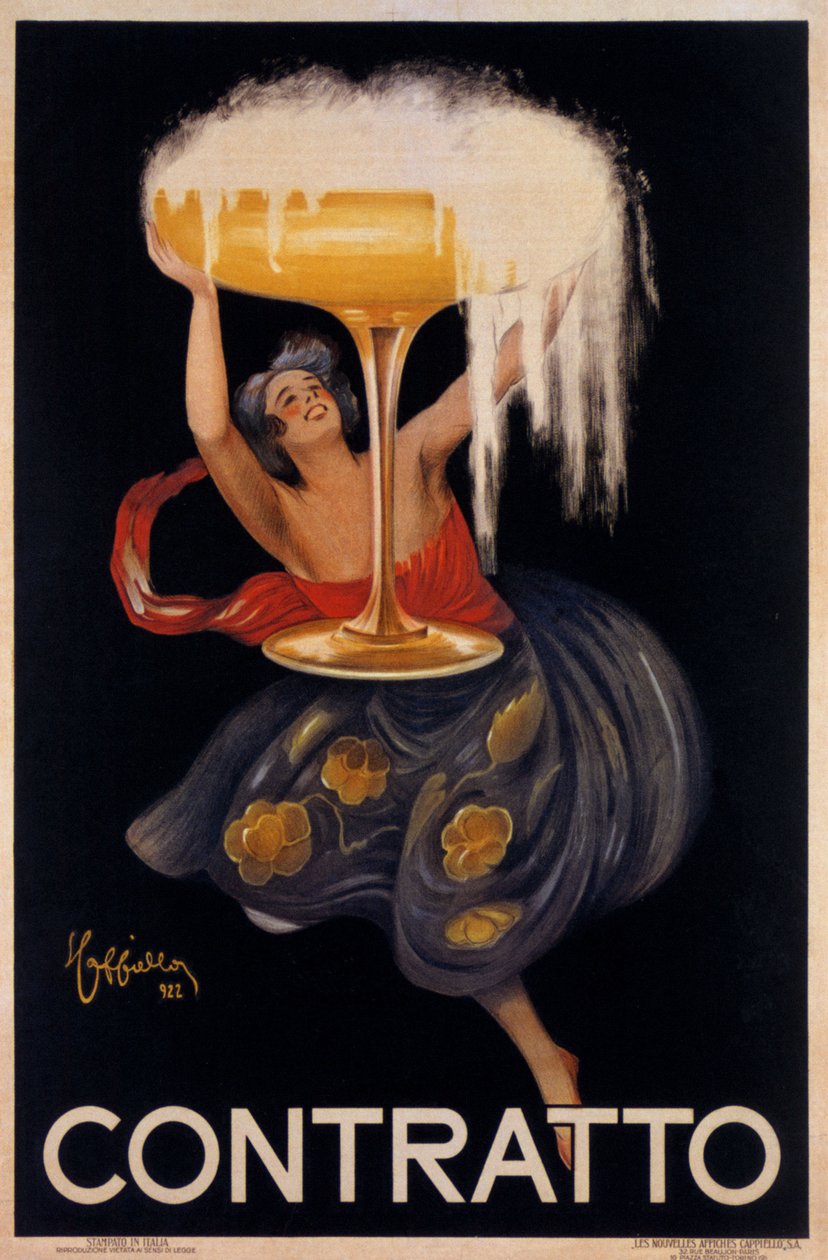 Plakat reklamowy wina musującego „Contratto”: mała wróżka, elf unoszący ogromny kubek. Ilustracja Leonetto Cappiello (1875-1942) 1922 autorstwa Leonetto Cappiello