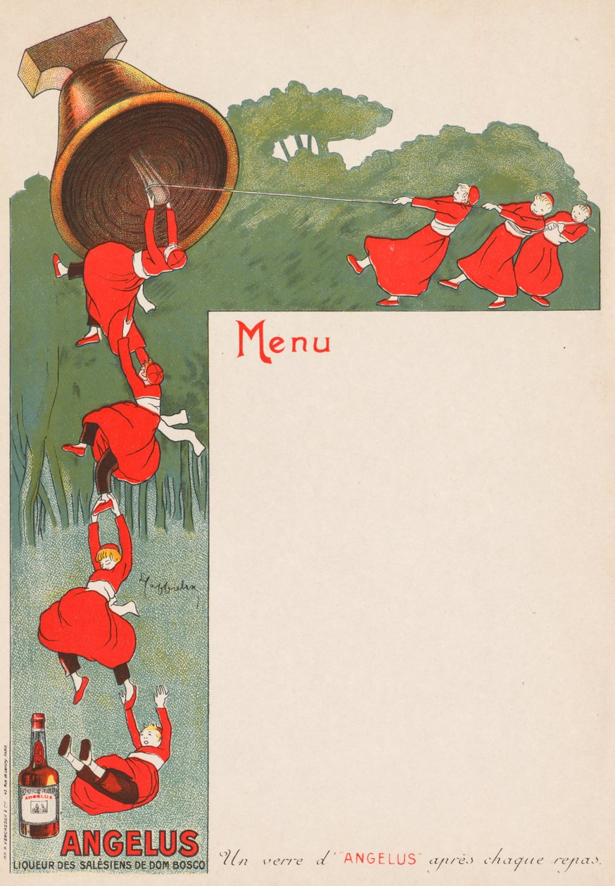Menu Page Angelus: Likier Salezjanów Ks. Bosko, 1911. autorstwa Leonetto Cappiello