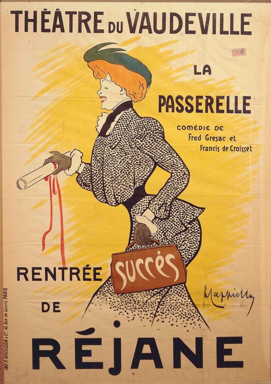 Plakat do komedii „La passerelle” Francisa de Croisset (1877-1937) i Freda De Gresaca (1879-1943) a the Theatre du Vaudeville z Rejane autorstwa Leonetto Cappiello