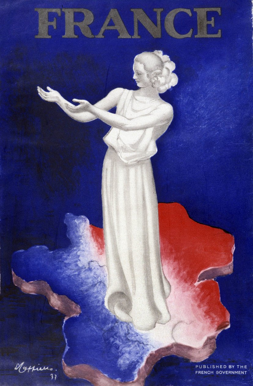 Kobieta reprezentująca Francję - Plakat w niebiesko-biało-czerwonych kolorach autorstwa Leonetto Cappiello