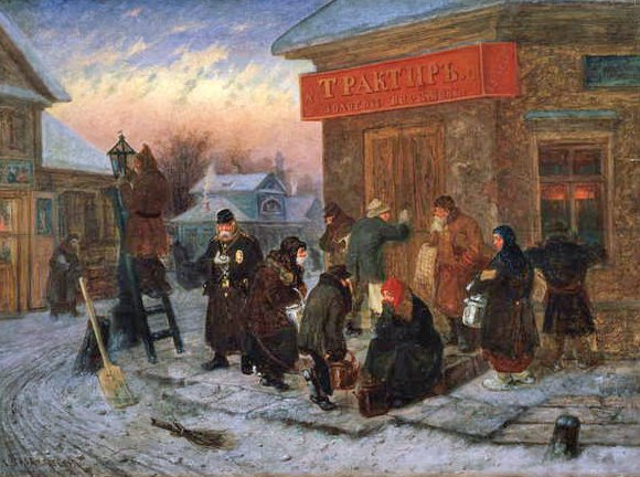 Poranek w Tawernie, Złoty Bank autorstwa Leonid Ivanovich Solomatkin