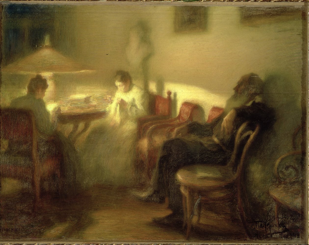 Pisarz Lew Nikołajewicz Tołstoj (1828-1910) z rodziną w Jasnej Polanie, 1902 (pastel na papierze) autorstwa Leonid Osipovic Pasternak