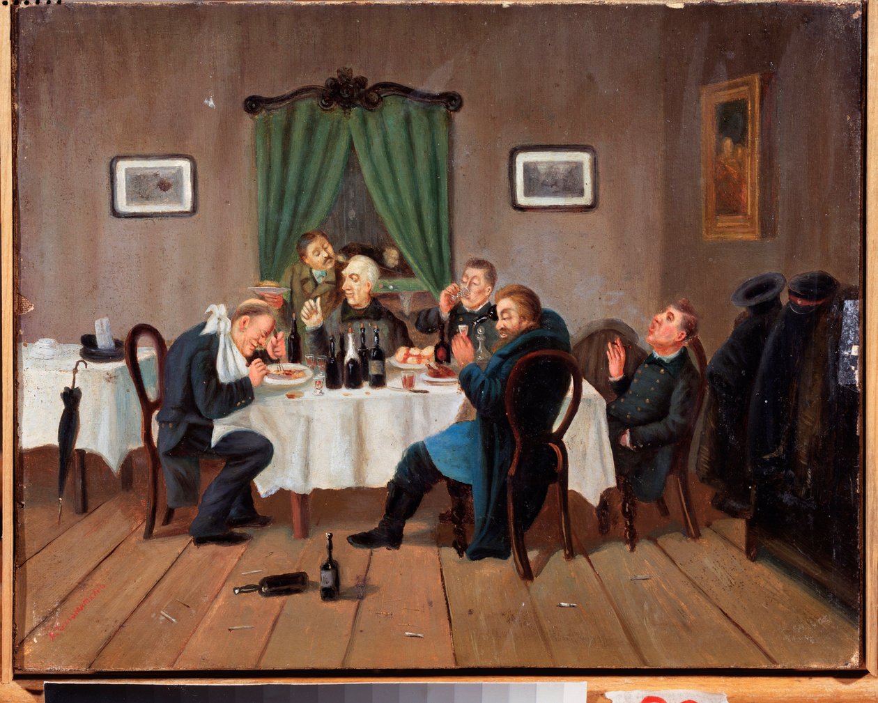 W tawernie. Obraz Leonida Iwanowicza Solomatkina (1837-1883), olej na płótnie. Sztuka rosyjska autorstwa Leonid Ivanovich Solomatkin