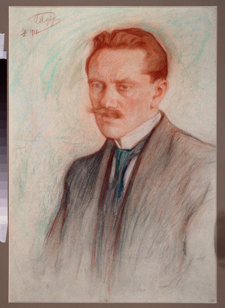 Portret poety Jurgisa Baltrusaitisa (1873-1944). Praca Leonida Osipovicha Pasternaka (1862-1945), sangwinika i kreda na papierze autorstwa Leonid Osipovic Pasternak