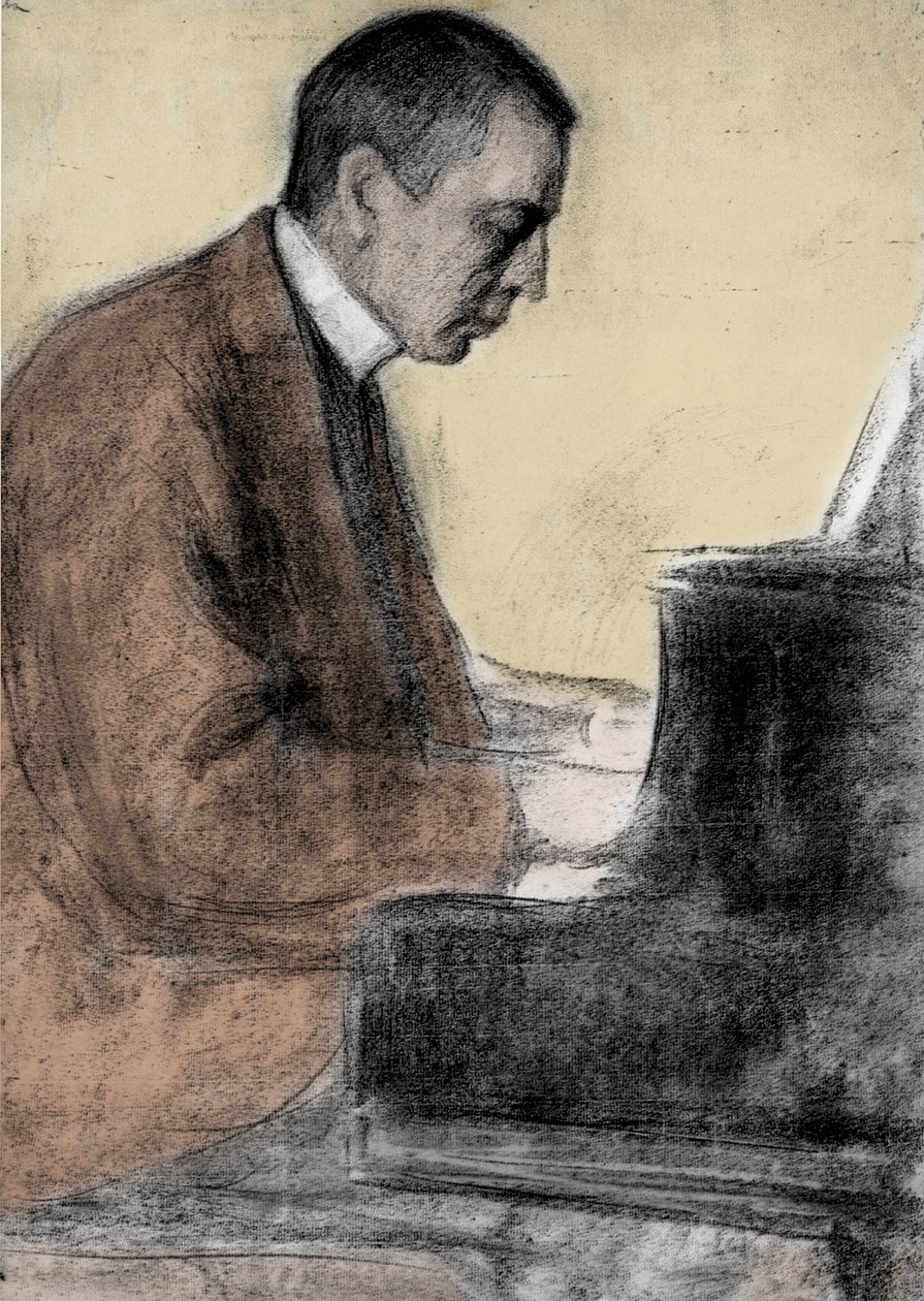 Portret Siergieja (Siergieja) Rachmaninowa (Serge Rachmaninowa lub Rachmaninowa) (1873 - 1943), rosyjskiego kompozytora i pianisty. rysunek Leonida O. Pasternaka (1862-1945). autorstwa Leonid Osipovic Pasternak