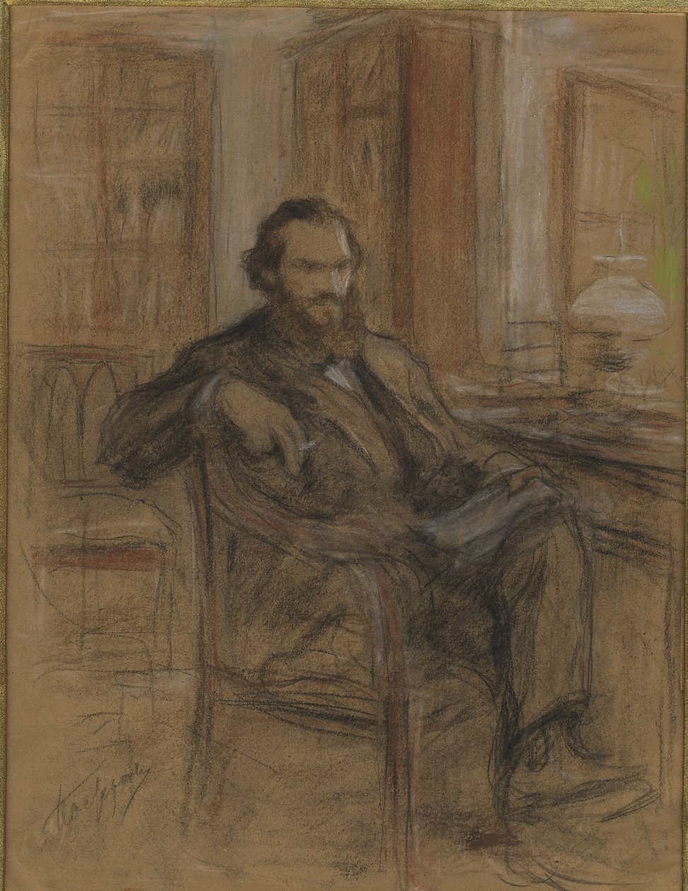 Lew Tołstoj podczas pracy nad powieścią Wojna i pokój, 1893-1903. autorstwa Leonid Osipovich Pasternak