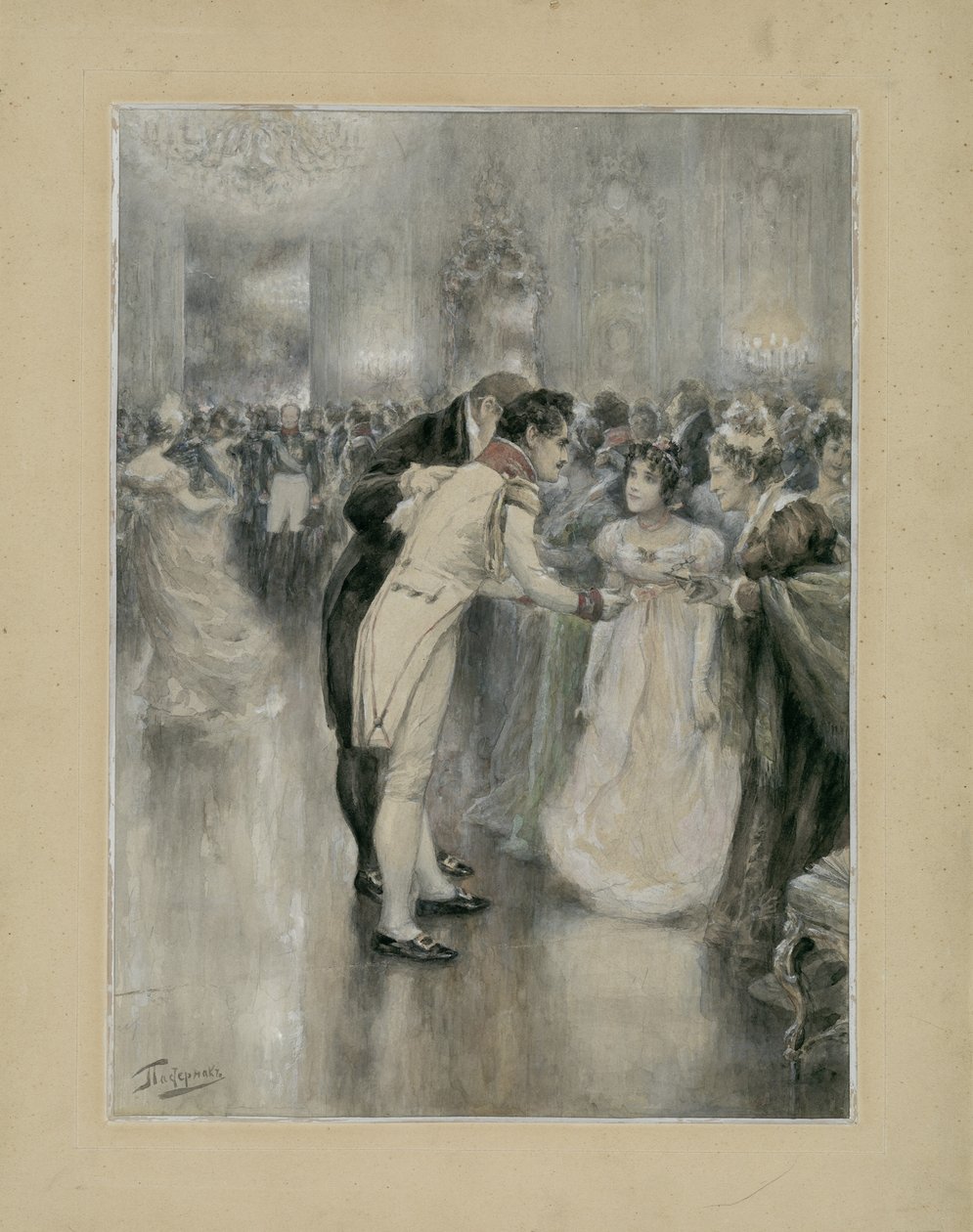 Natasza na swojej pierwszej piłce. Ilustracja do powieści „Wojna i pokój” Lwa Tołstoja, 1893. autorstwa Leonid Osipovich Pasternak