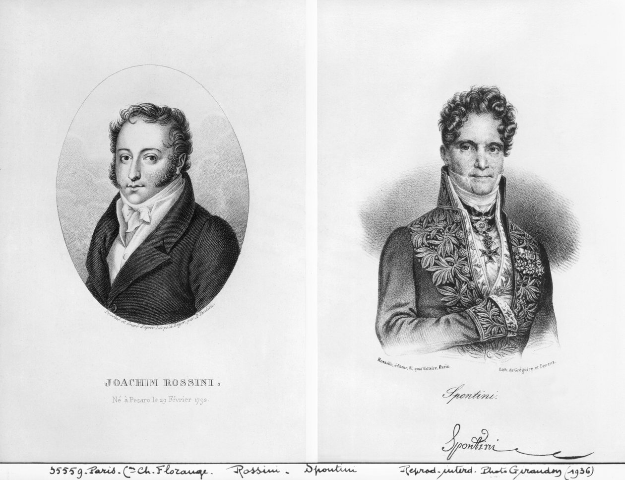 Gioacchino Rossini (1792-1868) i Gaspare Spontini (1774-1851) ryty przez Ambroise Tardieu (1788-1841) i Gregoire et Deneux (XVIII-XIX w.) autorstwa Leopold Beyer