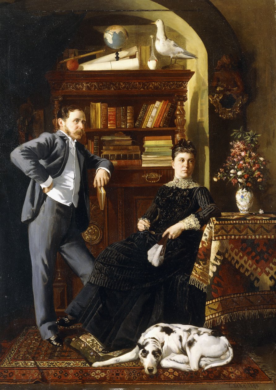 Para we wnętrzu z psem autorstwa Leopold Bara