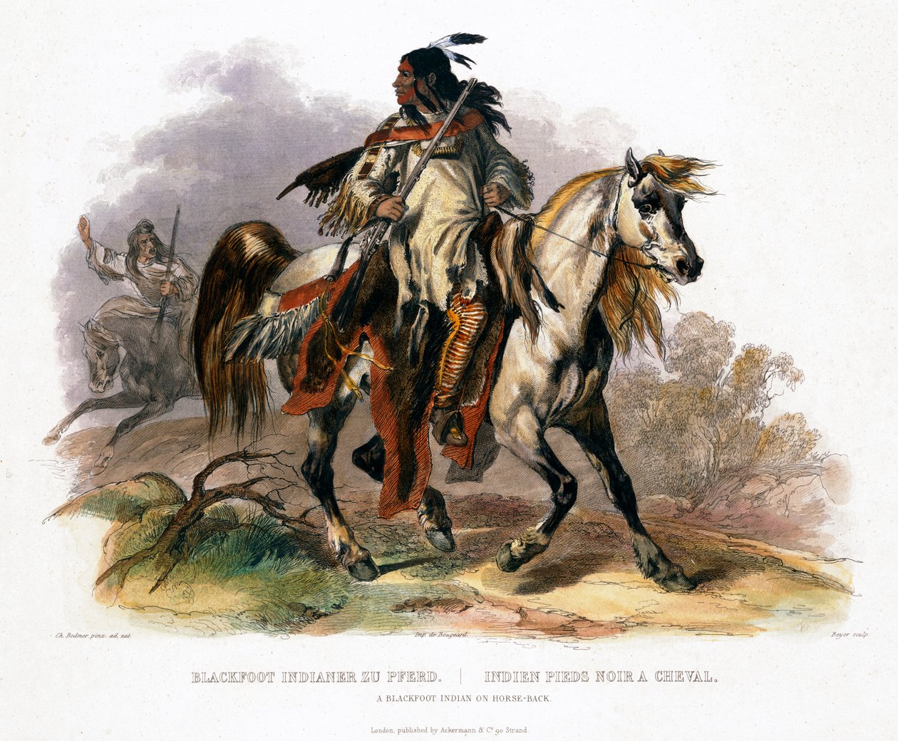 Indianin Blackfoot na koniu, 1843 autorstwa Leopold Beyer